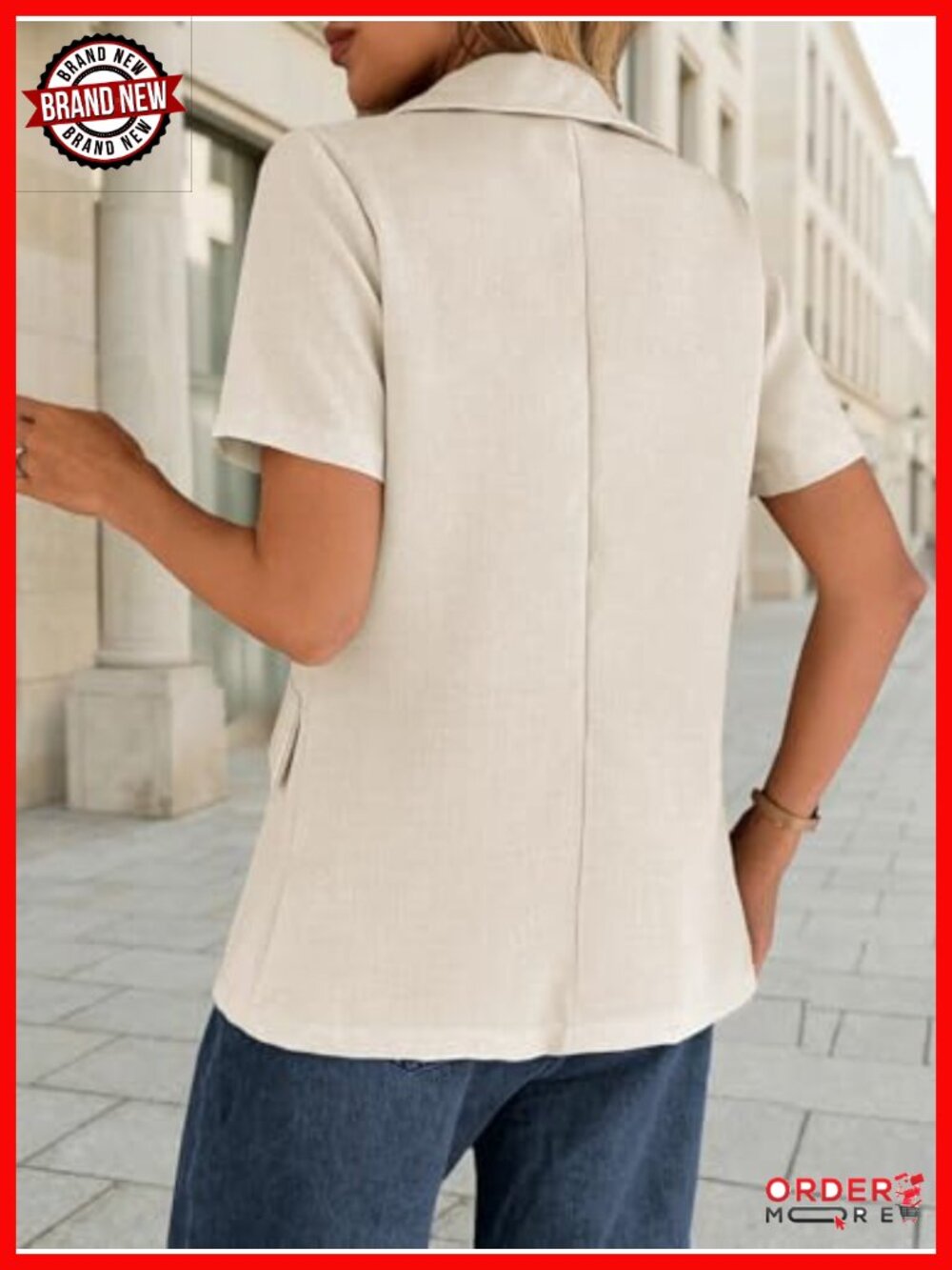 Short Sleeve Blazer - Full-Lined Open-Front Lightweight Casual Work Pocket - Picture 4 of 6
